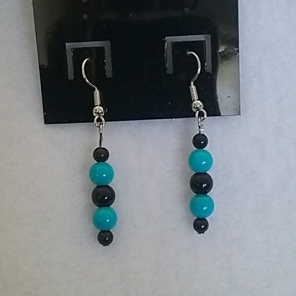 Turquoise and black beaded earrings